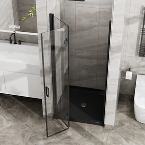 34"x72" Bifold Shower Door 1/4'' Tempered Glass Pivot Swing Shower Panel,Black - Picture 1 of 8