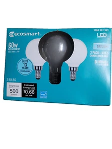 EcoSmart 60-Watt Equivalent Daylight G16.5 Dimmable LED Light Bulb 3 pack - Picture 1 of 4