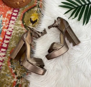Alexandre Birman Metallic Leather Celine Sandals Size 37.5 Bronze - Picture 1 of 8