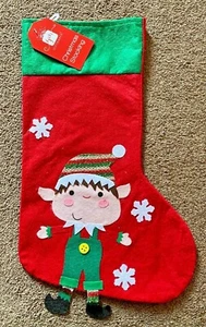 Medias de Navidad - Medias de fieltro rojo - Bolsa de regalo de Navidad - Diseño de elfo - 57 cm - Imagen 1 de 2