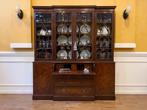 Vintage Baker Furniture Mahogany Breakfront China Cabinet Secretary C.1940's Cover
