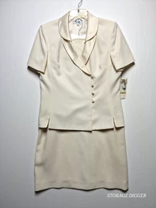 Vintage Le Suit Summer Sunset Vanilla 2 Piece Set Women's 14 Cream Career Wear - Picture 1 of 20