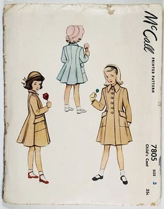 Vintage 1940’s Sewing Pattern McCalls 7805 Childs Princess Seamed Coat Size 3 - Picture 1 of 4