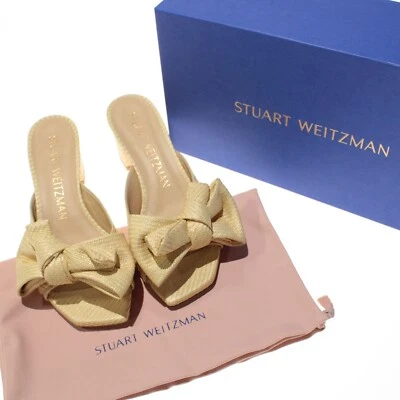 Stuart Weitzman NWB Loveknot 50 Block Slide Sandals Size 7.5 US in Wheat Raffia - Image 1 of 4