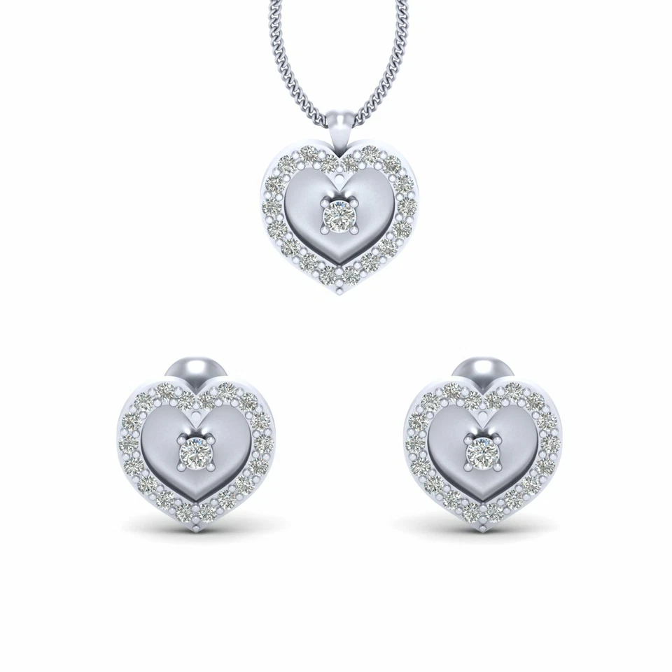 Conjunto de aretes colgantes de corazón de diamantes de plata de ley delicados joyas de boda nupciales Foto 1 de 4