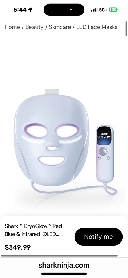 Shark CryoGlow LED Face Mask w Under-Eye Cool Anti-Age & Blemish Repai w storbag - Image 1 of 4
