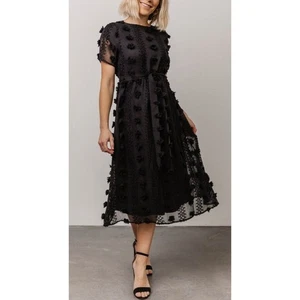 NEU Baltic Born Midikleid schwarz strukturiert Punkte XL transparent Overlay Party Cocktail  - Bild 1 von 12