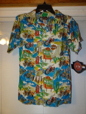 NEW Boys Harley Davidson HD rayon button up shirt  sz 14 16 Route 66 hawaiian - Image 1 of 4