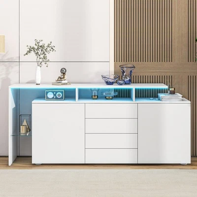 Hochglanz Kommode Sideboard Anrichte mit 4 Schubladen LED Licht Beistellschrank - Bild 1 von 4