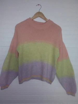 SOFT & WARM PRIMARK PEACH YELLOW PURPLE OMBRE STRIPE SHORT JUMPER UK 10-12 L 25" - Image 1 of 3
