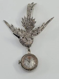 Vintage Welsbro 17j Mechanical Watch Bird Brooch Pin Rhinestone Works Rare - Picture 1 of 6