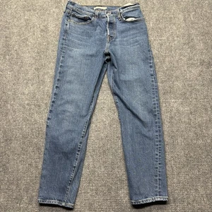Jeans Levis Premium donna 29 (29x27) blu zeppa denim bottoni mosca grande E - Foto 1 di 16