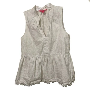 Blusa Top Lilly Pulitzer Blanca Novella Volantes Mujer Talla Mediana Sin Mangas - Imagen 1 de 10