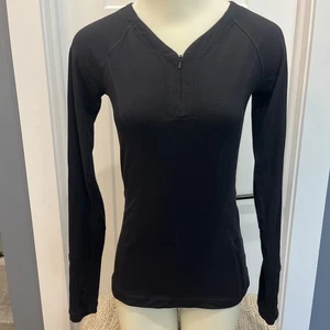 Lululemon Women’s Solid Black 1/4 Zip Long Sleeve Athletic Top Zip Pocket Size 4 - Picture 1 of 8