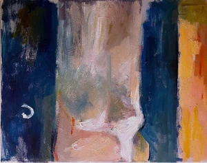 Interior surrealismo con figura negra arte moderno óleo sobre lienzo 16x20 original - Imagen 1 de 1