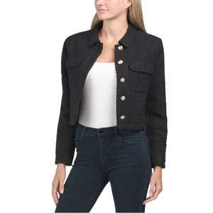 Rachel Zoe Black Boucle Cropped Jacket Size M - Picture 1 of 7