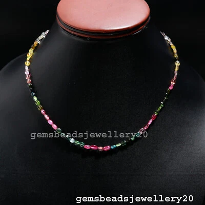 Genuino Multi Turmalina Piedras Preciosas Ovaladas 4-5mm Cuentas Joyería Collar 18" Foto 1 de 4