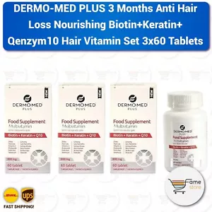 DERMO-MED PLUS 3 Monate Anti Haarausfall Biotin + Q10 Haar Vitamin Set (3x60 ... - Bild 1 von 3
