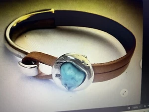 Leather Alloy Silver and Faux Turquoise Stone Bracelet Fits up to 7.5" wrist - Picture 1 of 7