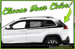 Side Hockey Racing Stripe Graphic Vinyl Decals Fits- 2014-2020 Jeep Cherokee - Picture 1 of 2