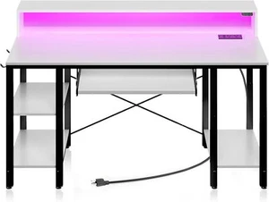 47 inch Computer Desk with LED Lights & Power Outlets, Gaming Desk - Picture 1 of 5