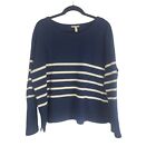 Eileen Fisher Sweater L Womens Blue White Striped Long Sleeve Organic Cotton