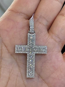 Round Cut Lab-Created Cross Gift Pendant 14K White Gold plated - Picture 1 of 5