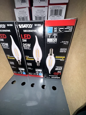 Satco 25W Equivalent Warm White CA10 Candelabra LED Decorative Light Bulb 2700k - Image 1 of 2