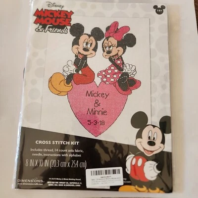 DIMENSIONS ~ Disney Mickey & Minnie WEDDING RECORD Cross Stitch Kit ~ 8x10 in - Image 1 of 3