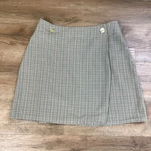 VTG Y2K Gap Skirt Size 8 Mini Wrap Around Multicolor Plaid Green White Pink - Picture 1 of 12