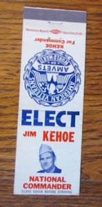FUNDA FRATERNAL AMVETS MATCHBOOK: JIM KEHOE NATIONAL COMMANDER MATCHCOVER -B9 - Imagen 1 de 2
