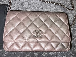 Chanel Metallic Iridescent Pink Wallet on Chain Silver HW - Picture 1 of 16