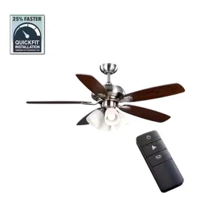 Hampton Bay Hollis 52 in. Indoor LED Brushed Nickel Dry Rated Ceiling Fan - Picture 1 of 12