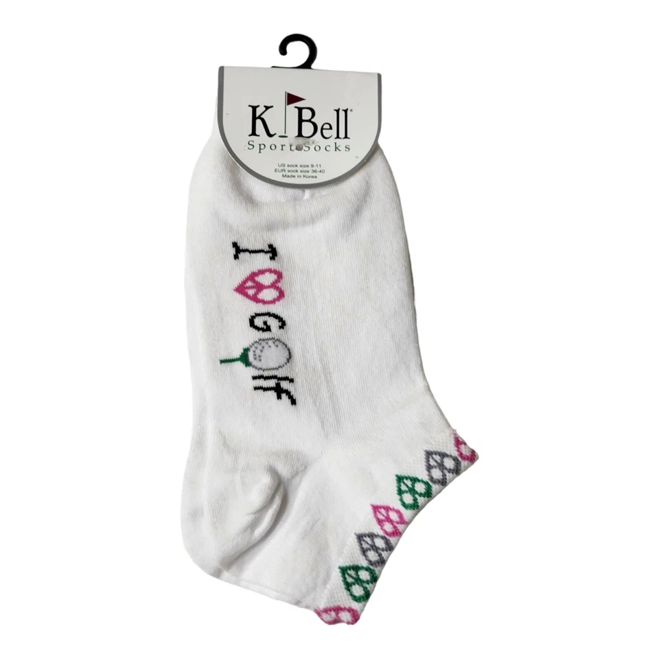 K. Bell Sport белый лодыжки носки я люблю гольф женщины 9-11 новый из старых запасов  - Изображение 1 из 4