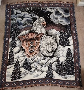 Tapestry Wolf Eagle Tiger - Picture 1 of 4