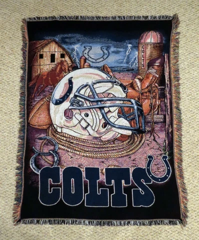 Indianapolis Colts NFL Throw Blanket Heavyweight Fringe Tapestry 60" x 48" Nice! Cover