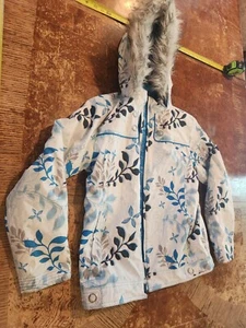 Free Country Jacket Girls Large 14 Blue Flower Full Zip Hooded Outdoor Coat #S17 - Picture 1 of 4