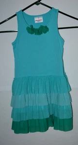 HANNA ANDERSSON Spring Girls Dress Size 5 EU 110 Aqua Blue with Tiered Ruffles - Picture 1 of 8