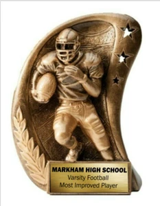 FOOTBALL RESIN CURVE AWARD TROPHY 5.5" FREE ENGRAVING MVP MIP - Picture 1 of 1