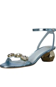 Frances Valentine Women's Leather Buckle Strap Beatrix Sandals Pale Blue Size 6 - Picture 1 of 16