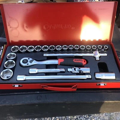 New AmPro 24pc. 6pt. 1/2”Dr. MM Socket Set 10-32mm W/metal Case - Image 1 of 4