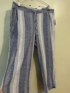 Old Navy Womens Linen Blend Blue Striped Wide Leg Pull On Pants XL NWT - Picture 1 of 14