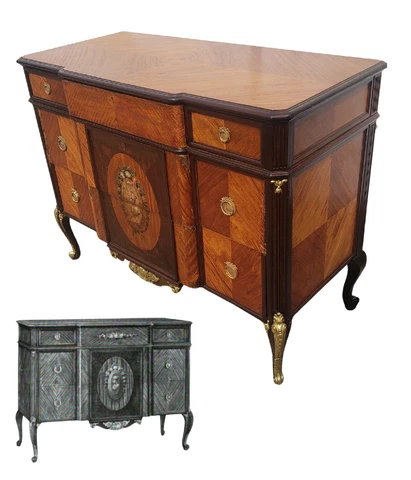 Venetian / Louis XV Style Satinwood Dresser Commode Inlaid marquetry Cameo Cover