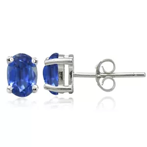 Sterling Silver Genuine Kyanite 5x3mm Oval Stud Earrings - Picture 1 of 3