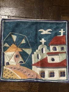 Cushion Cover Hand Embroidered Silk on Linen “Life In The Mediterranean “ - Picture 1 of 7