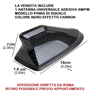 ANTENNA AUTO PINNA SQUALO TETTO ADESIVO NERO CARBON AUTORADIO FM AM UNIVERSALE - Immagine 1 di 4