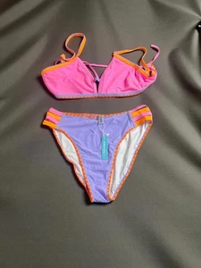 Popvil 2-Piece Bikini XXL BNWT Pink Blue Colourblock Adjustable Straps Fast 🚚 - Picture 1 of 5