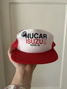 Vintage 80s Isuzu Trucker Hat SnapBack Mesh Red And White - Picture 1 of 7