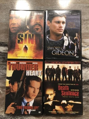 4 Action Movie DVD Set Lot Thunder Heart  Death Sentence , Sin , Sword Of Gideon - Image 1 of 4