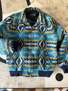 EUC Pendleton Turquoise Indian Print 1005 Wool  Bomber Style Jacket men's slim S - Picture 1 of 8